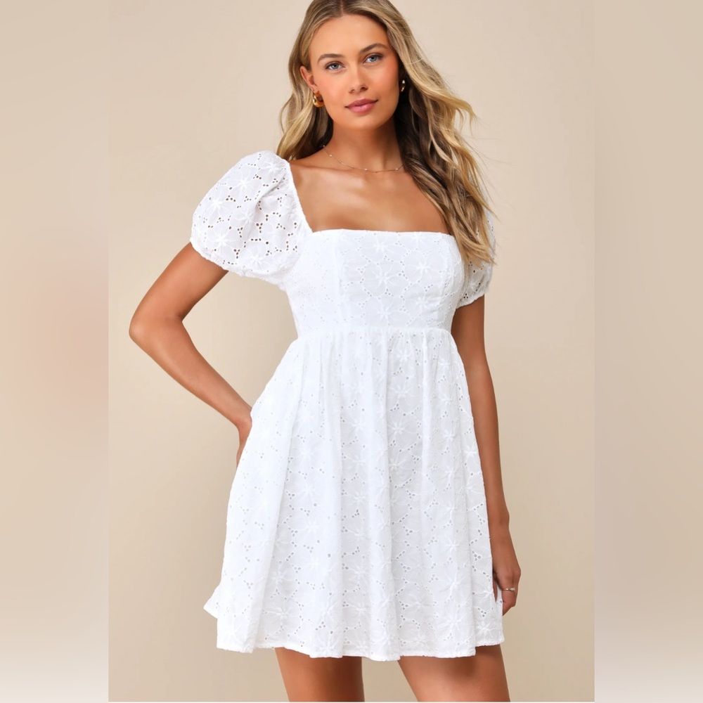 Lulu's White Eyelet Mini Dress